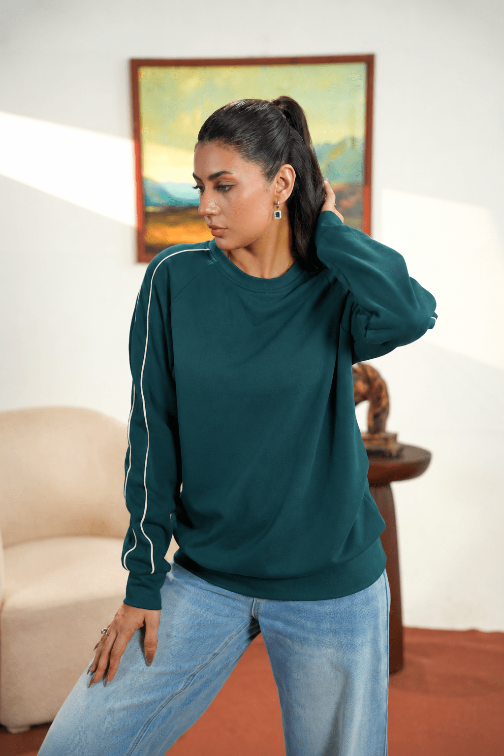 Women Contrast Trim Sweatshirt - Aurorafits Official