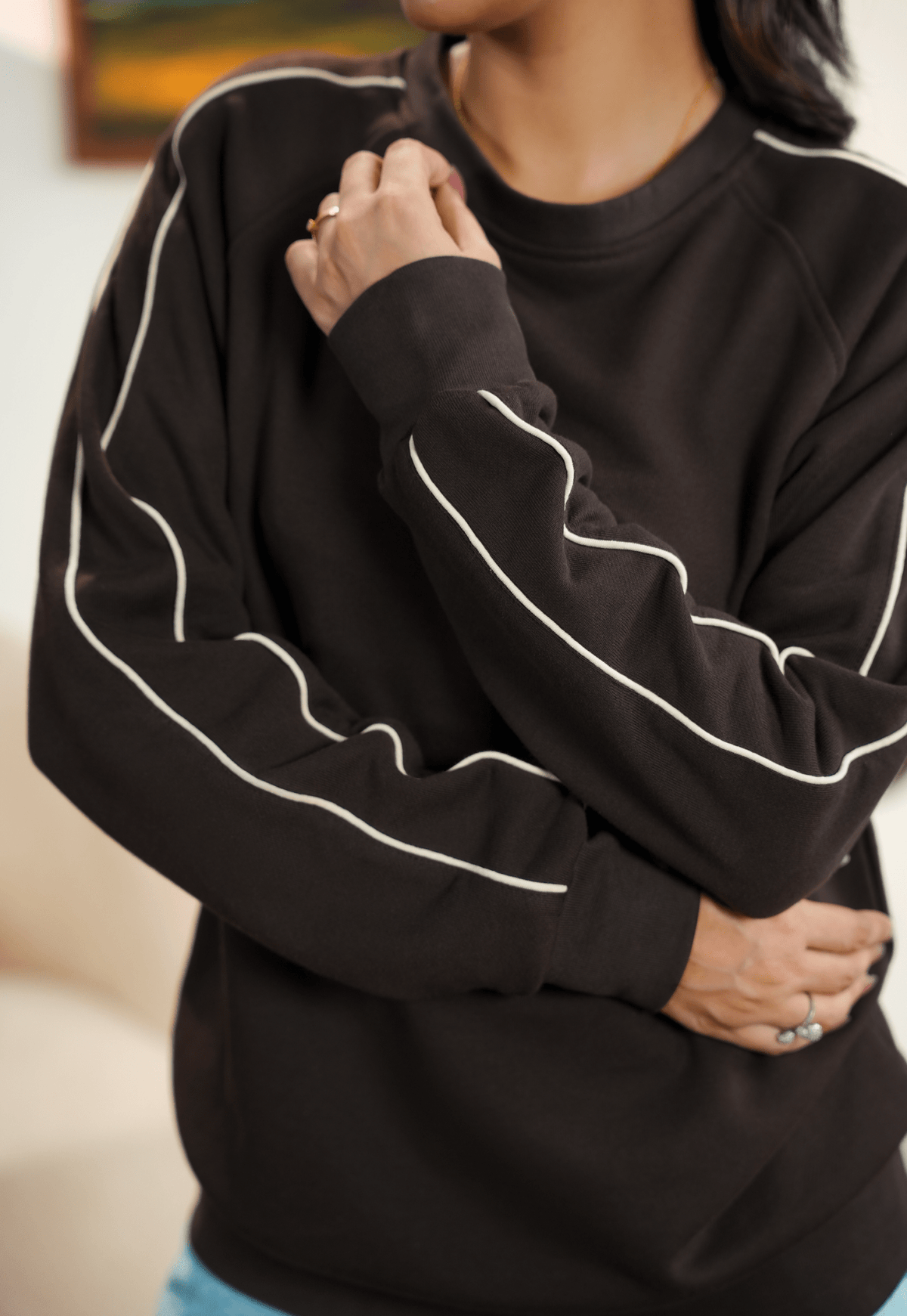 Women Contrast Trim Sweatshirt - Aurorafits Official