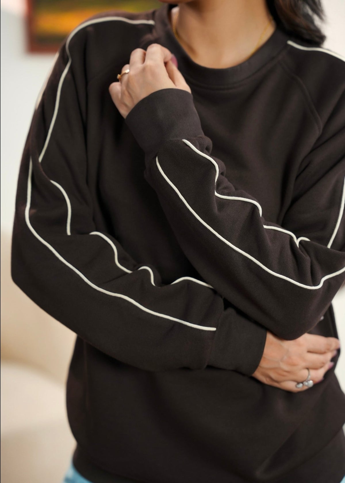 Women Contrast Trim Sweatshirt - Aurorafits Official
