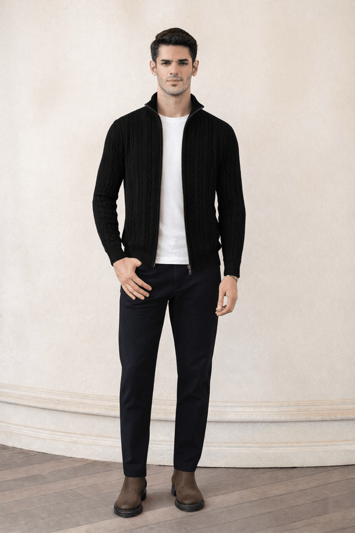 Cable Knit Full-Zip Cardigan