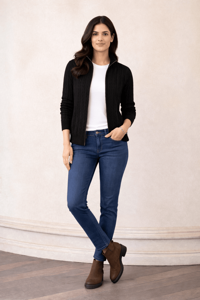 Women Cable Knit Full-Zip Cardigan