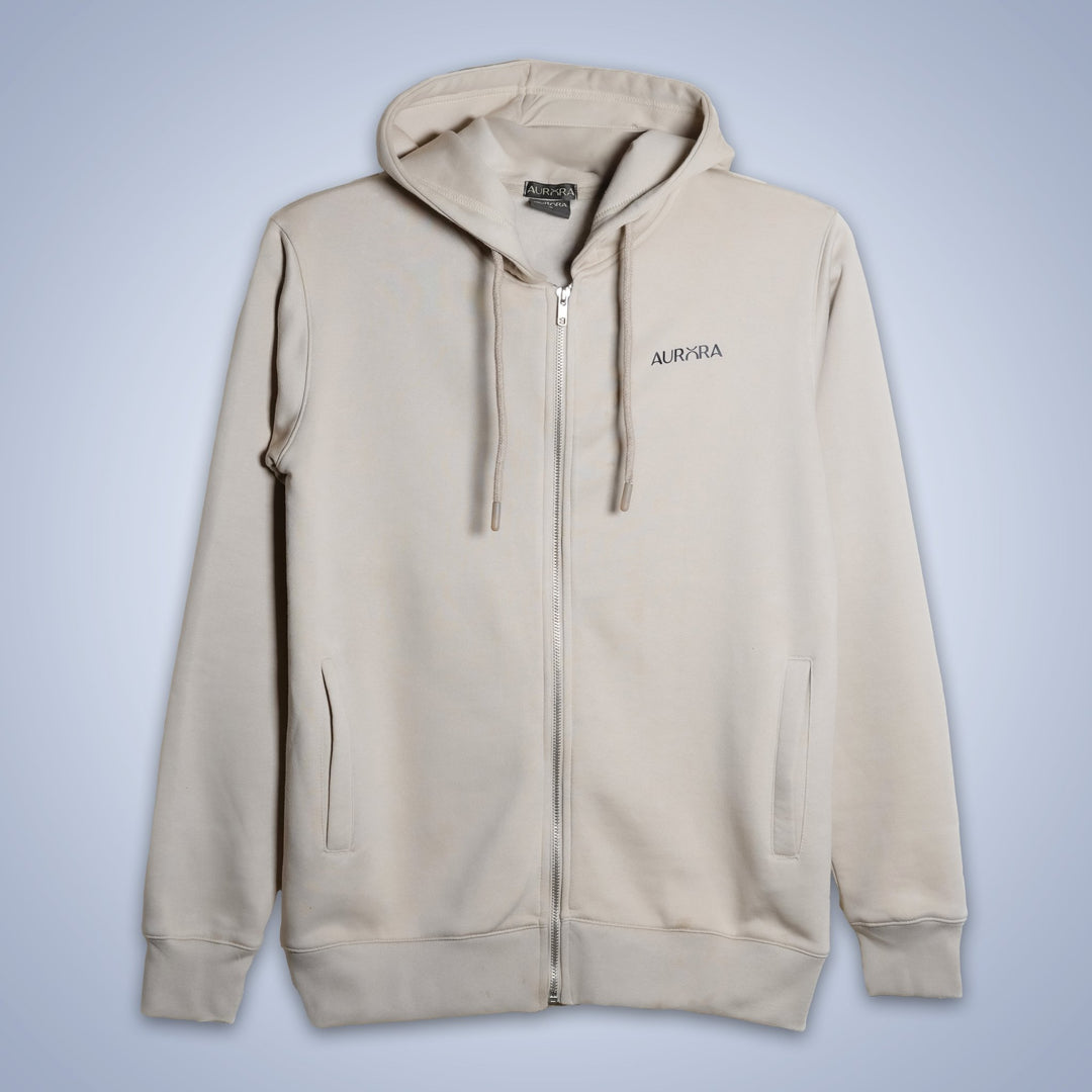 Beige Zipper Fleece Hoodie - Aurorafitsofficial