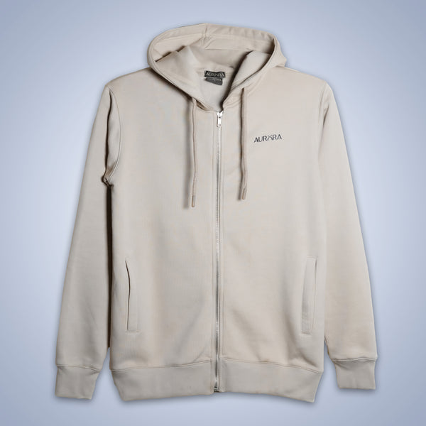 Beige Zipper Fleece Hoodie