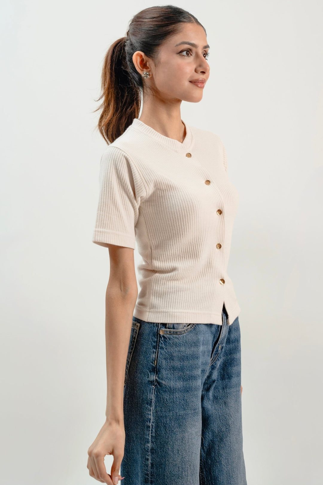 Women Buttoned Knit Top - Aurorafits Official