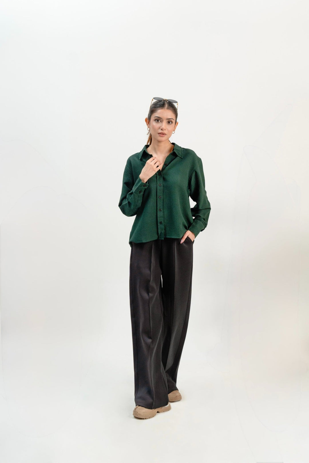 Women Crinkle Button Shirt - Aurorafits Official