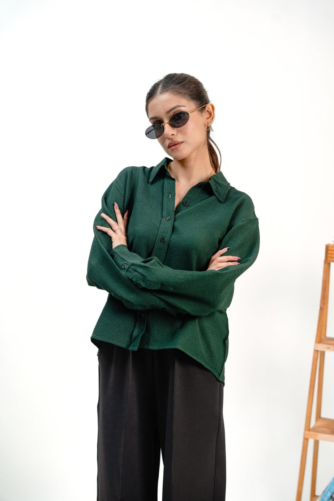 Women Crinkle Button Shirt - Aurorafits Official