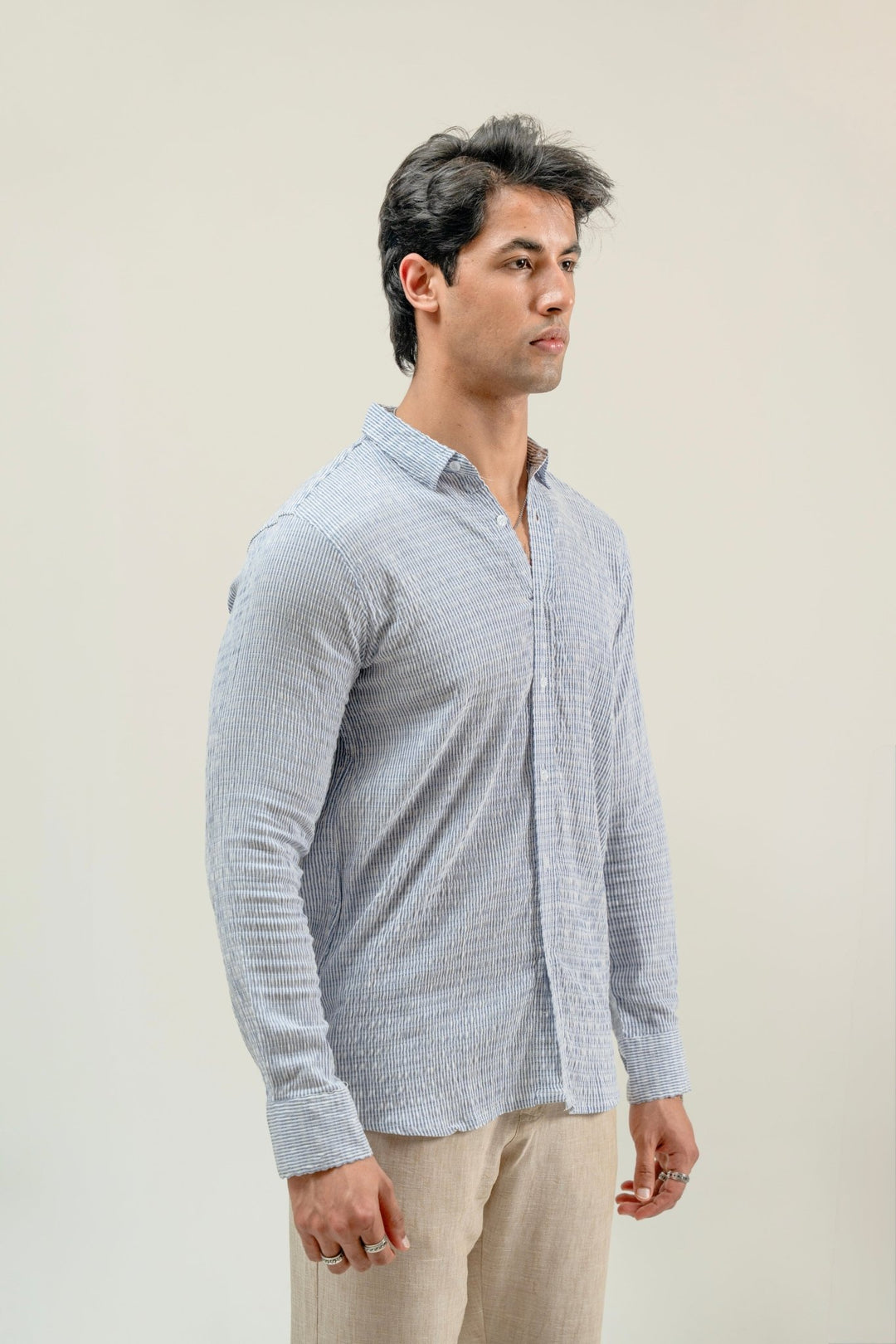 Linen - Blend Seersucker Shirt - Aurorafits Official