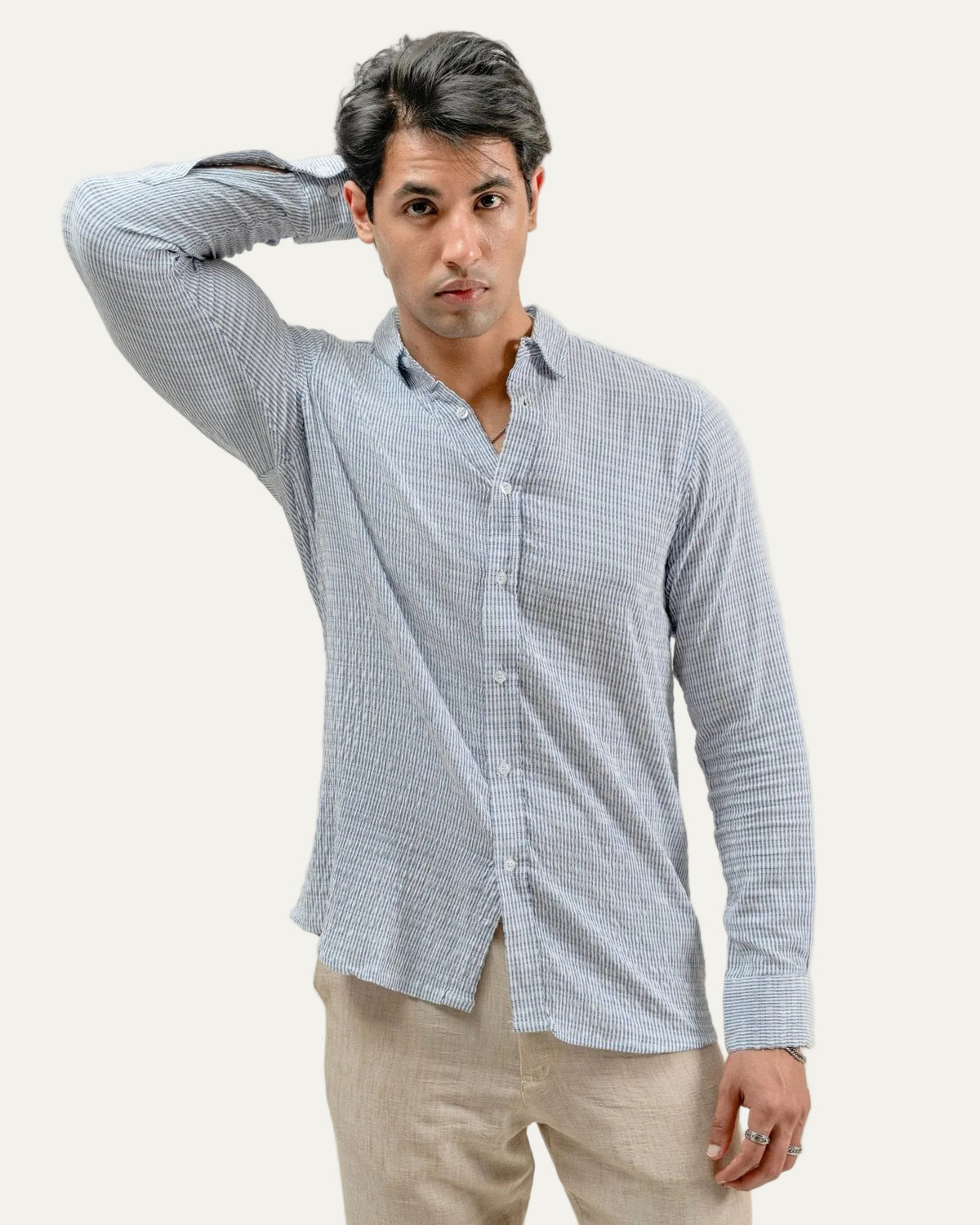 Linen - Blend Seersucker Shirt - Aurorafits Official