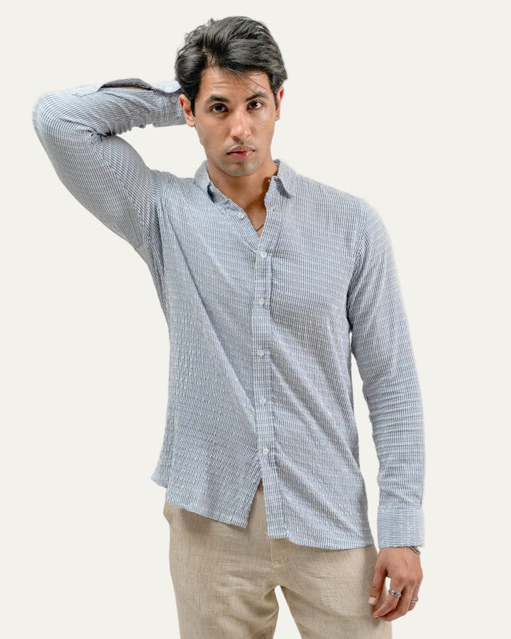 Linen - Blend Seersucker Shirt - Aurorafits Official