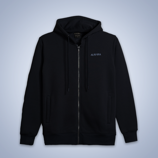 Black Zipper Fleece Hoodie